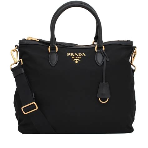 prada tessuto 1bc060|Prada Black Tessuto Nylon Calf Leather Trim Satchel Tote Bag.